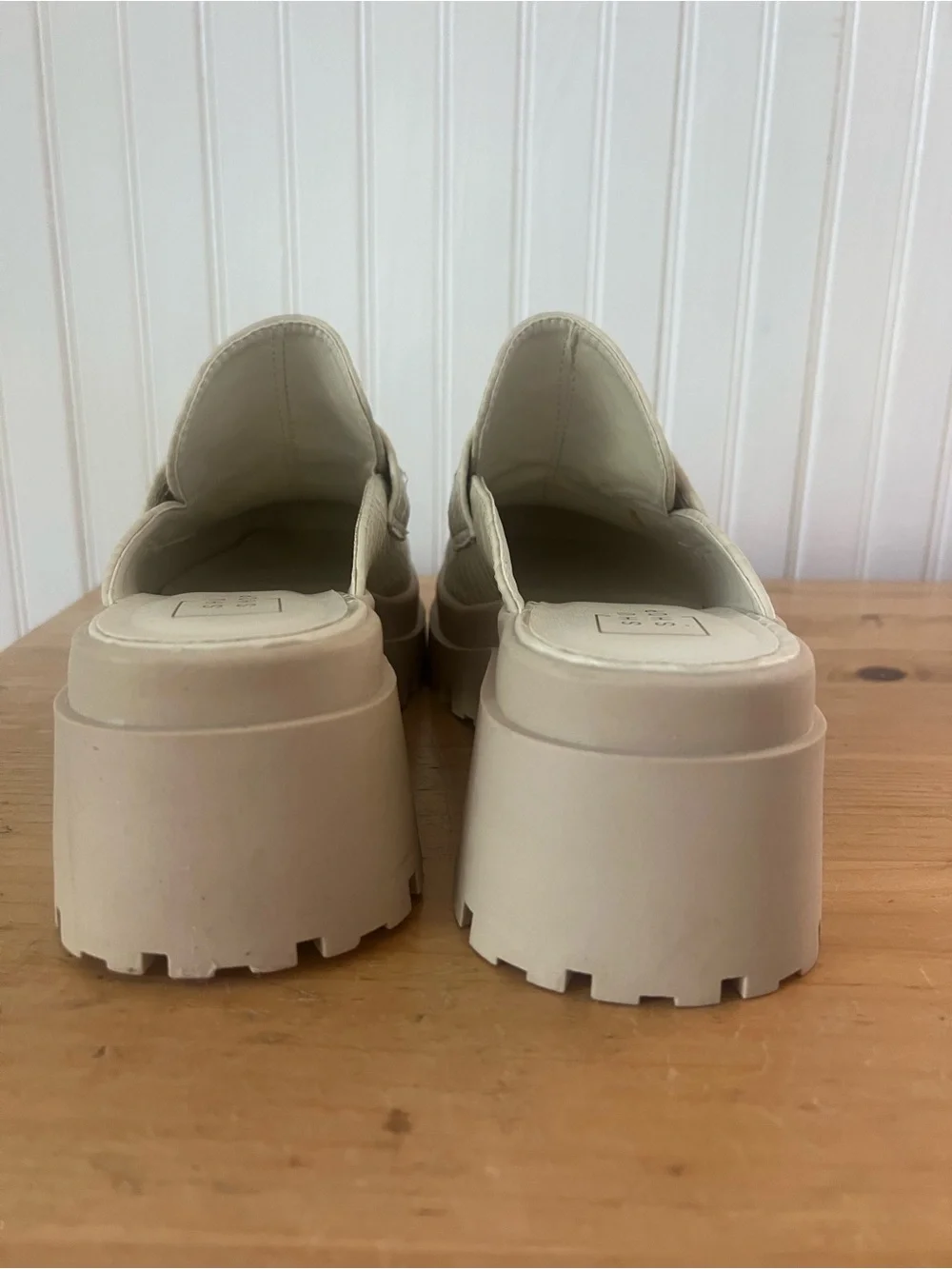 Shushop Audra Platform Mule Loafers‎ 8.5 Beige Snake Embossed Chunky Lug Sole